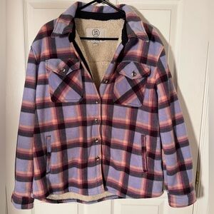Stylish Plaid Utility Jacket - Purple and Pink